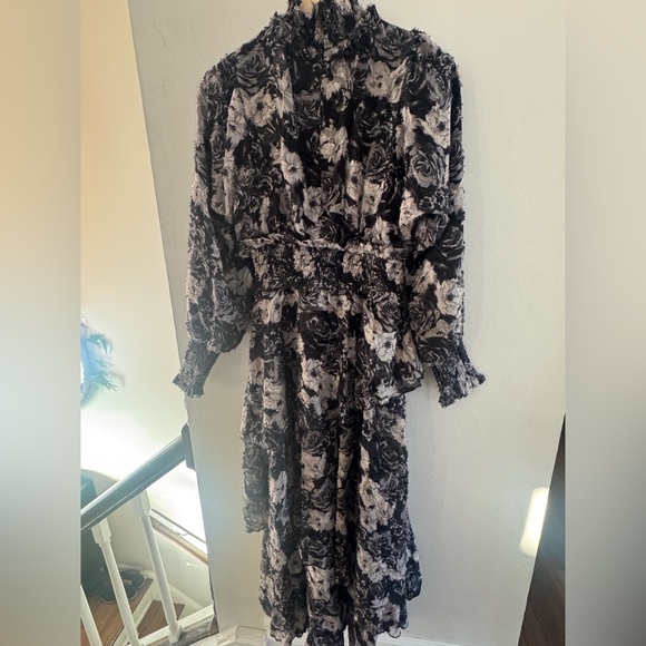 Paper Parachute Floral Smocked Waist Long Sleeve Midi Dress Size M - Picture 3 of 4